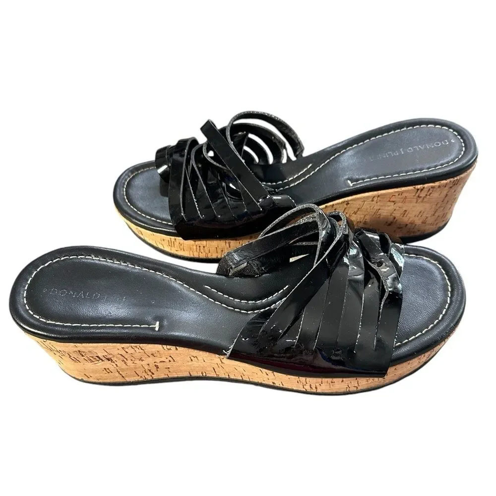 Donald J. Pliner Sheena Black Strappy Wedge Sandal Sz 8.5